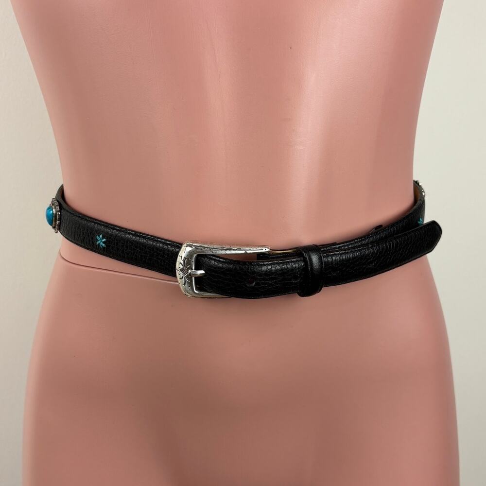 Brighton Black Leather Belt Silver Studs Hearts Medium
